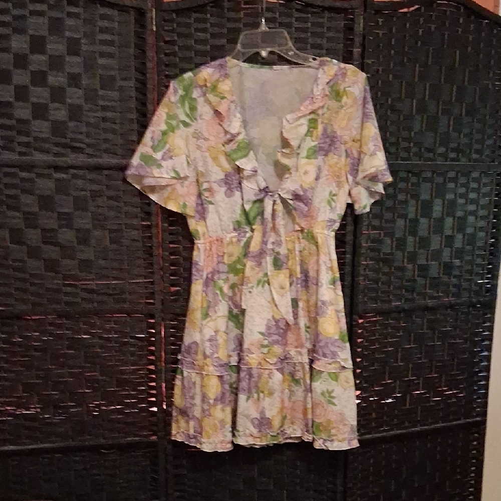Yellow and Purple Flutter Sleeve Mini Sundress